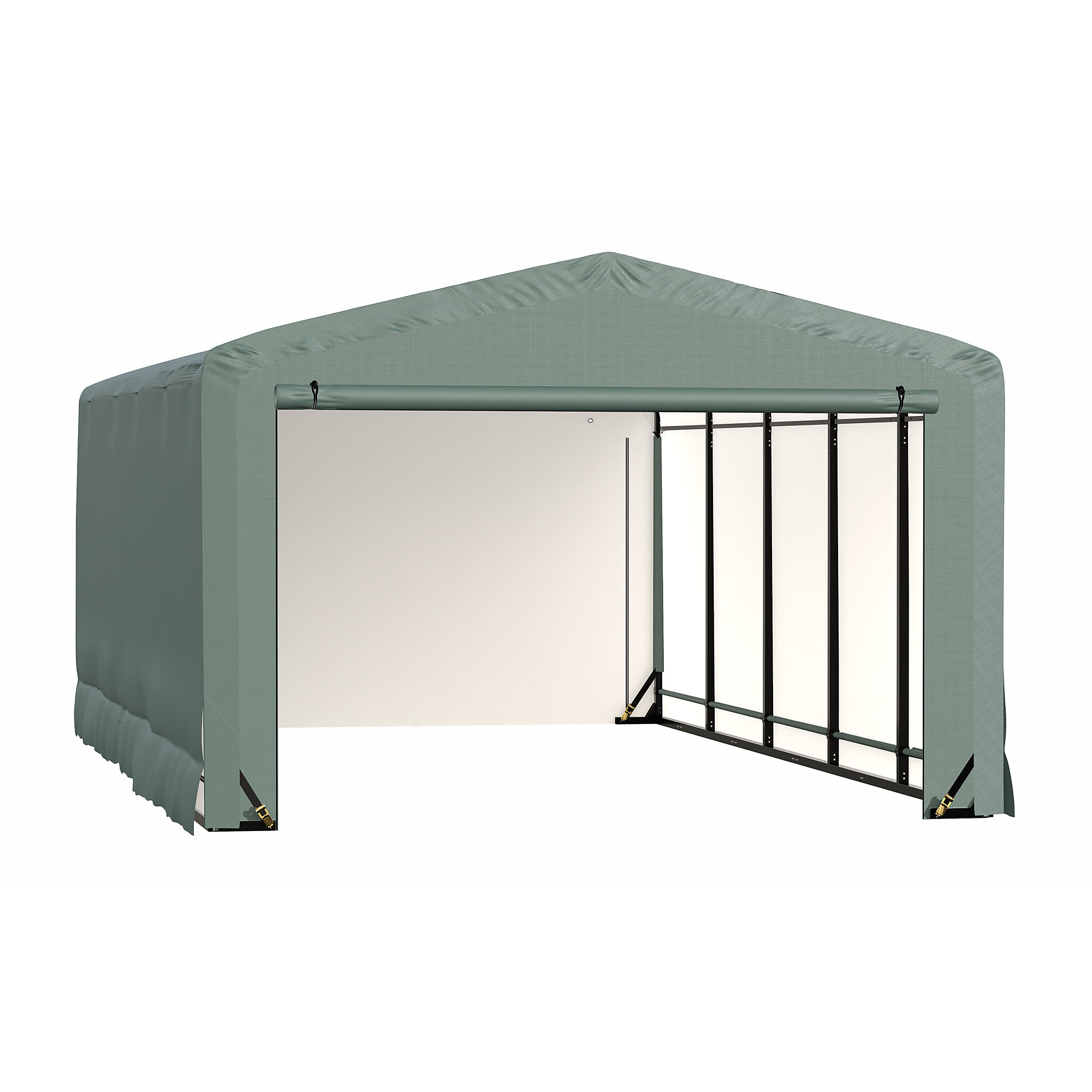 ShelterLogic ShelterTube Wind and Snow Rated Garage - 12ft. x 27ft. x 8ft., Industrial-Strength Steel Frame, Waterproof Fabric, Green, Model# SQAACC0104C01202708
